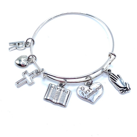 First Communion Charm Bracelet Child Size Bangle Religious - Picture 3 of 6